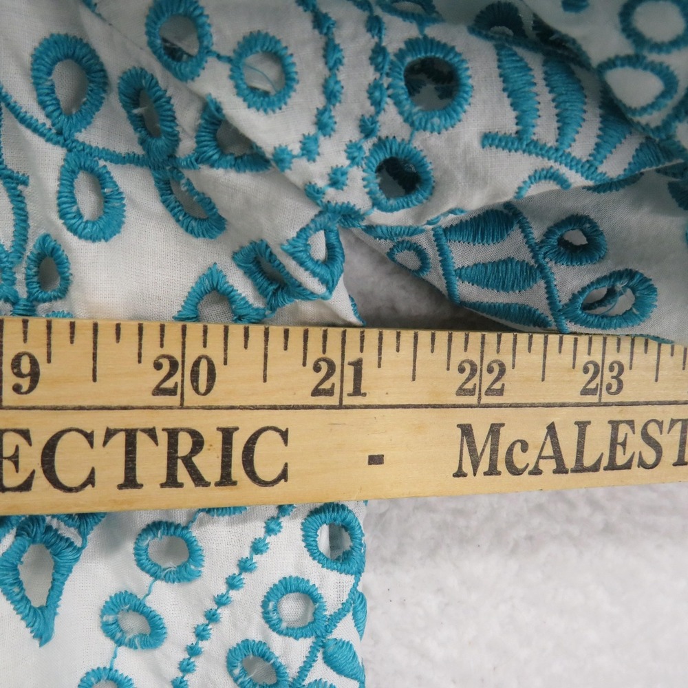 Chicos Shirt Womens Large Teal Embroidered Eyelet Boho Peasant Short Sleeve‎ - Picture 7 of 8